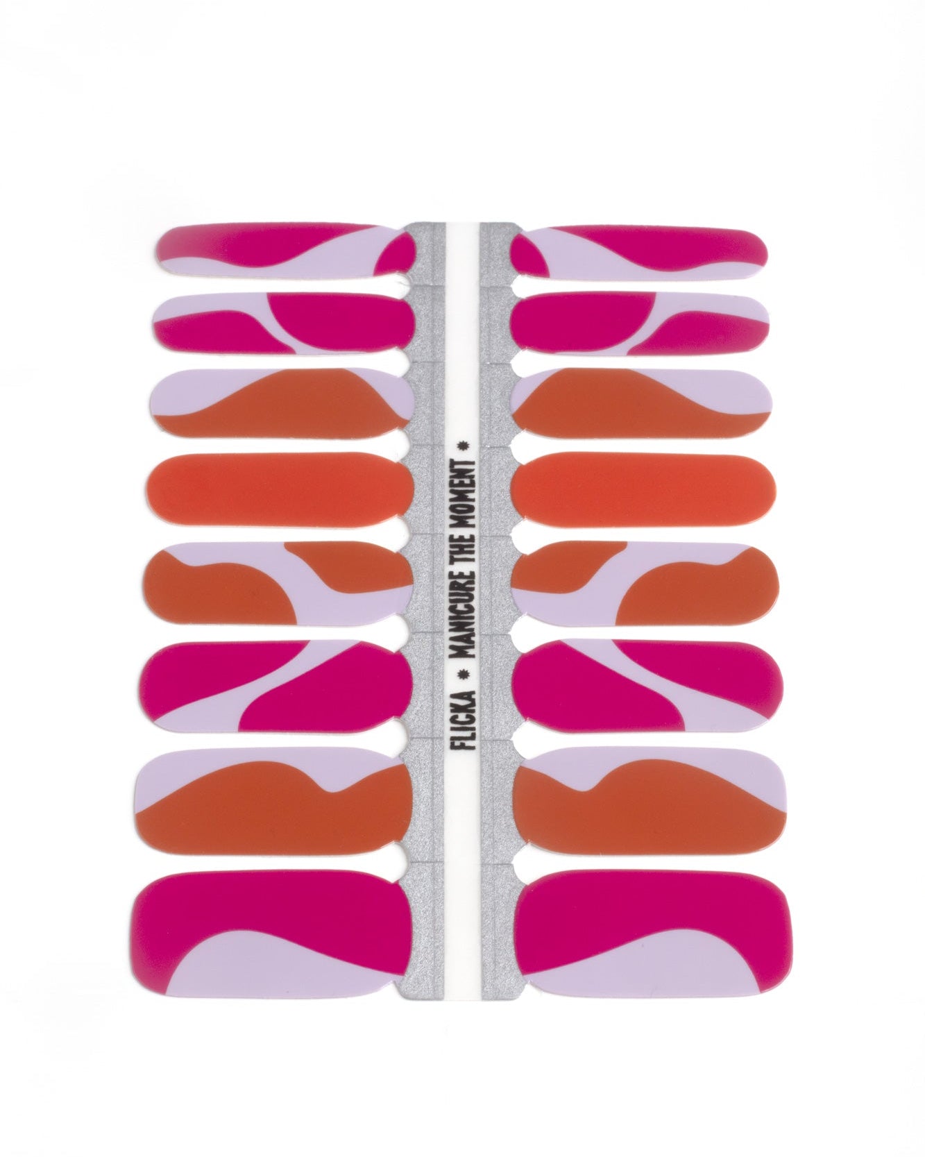 Set of colorful nail wraps with organic lines and pink, lila and orange colours