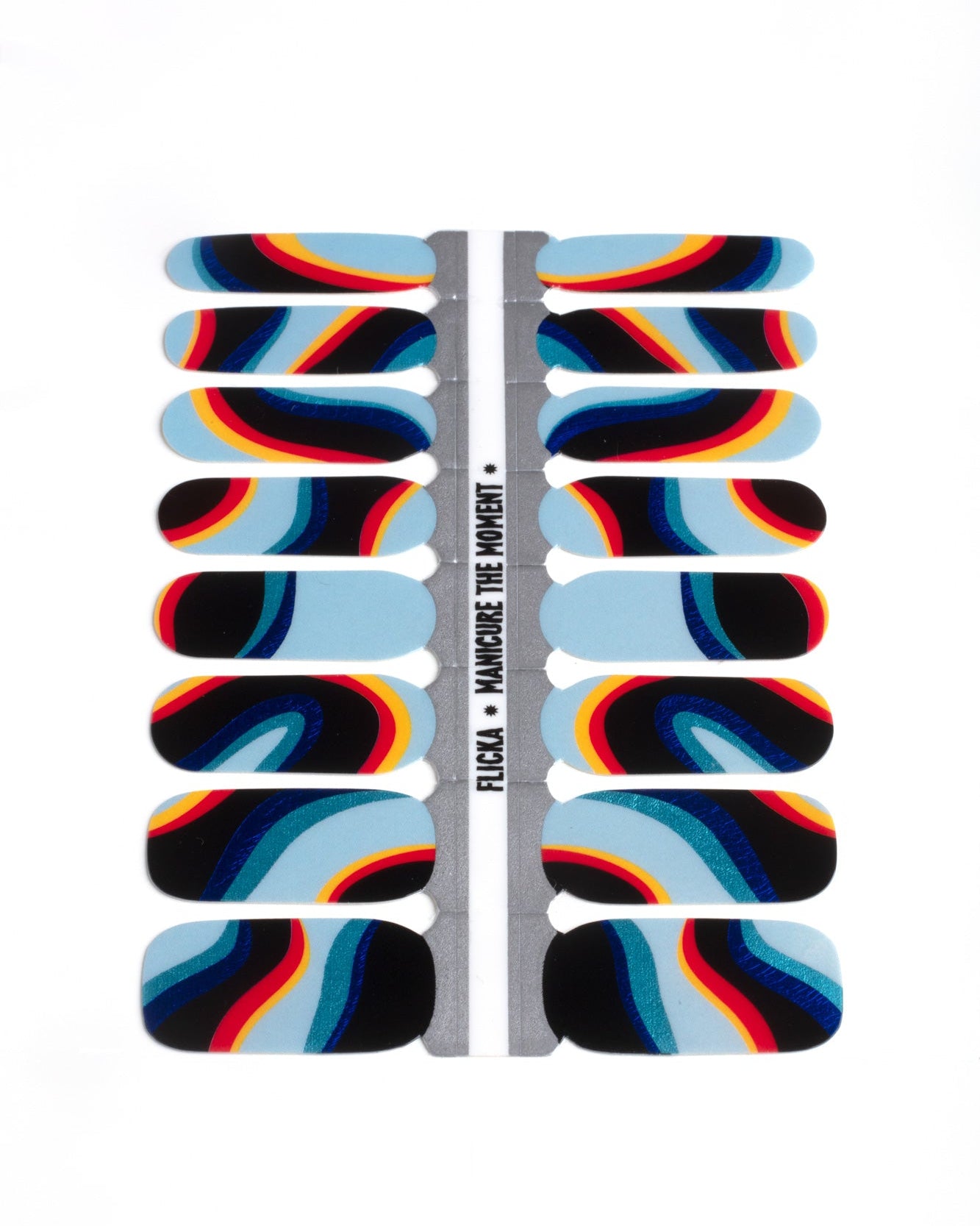 Nail wrap set of colorful black and colourful designs with a metallic touch